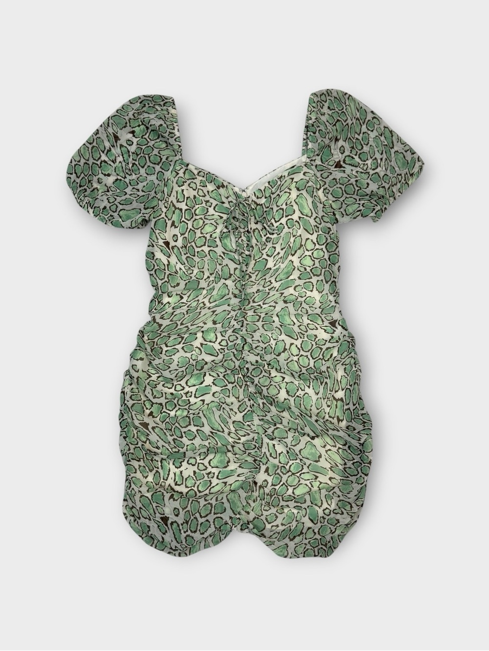 J.O.A. Leopard Print Ruched Mini Dress Mint Green Puff Sleeve Bodycon Dress